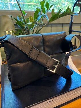 NEW ALLSAINTS Black Leather Puffy Crossbody Bag